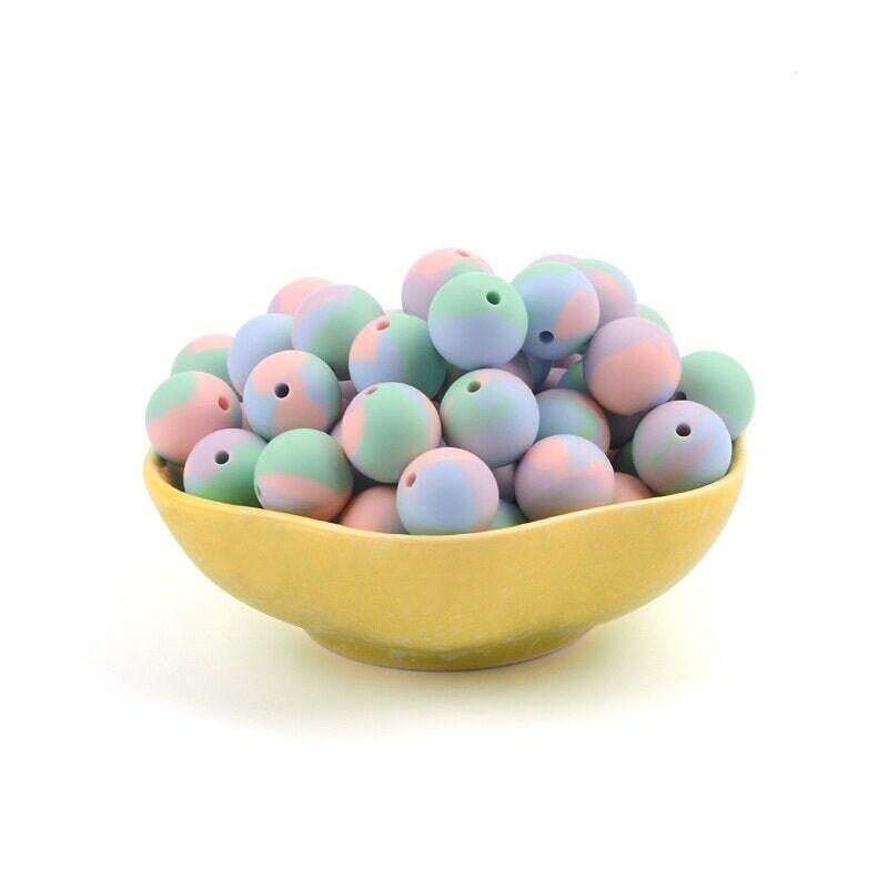 9 12 15 19mm Pastel Tie dye Silicone Beads, BPA Safe Round Silicone Food Grade Beads For DIY jewelry making 