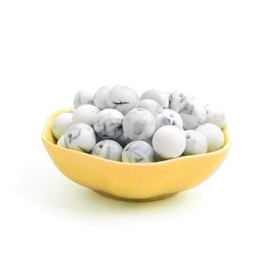 9 12 15 19mm White Black Marble Silicone Beads, BPA Safe Round Silicone Food Grade Beads For DIY jewelry making 