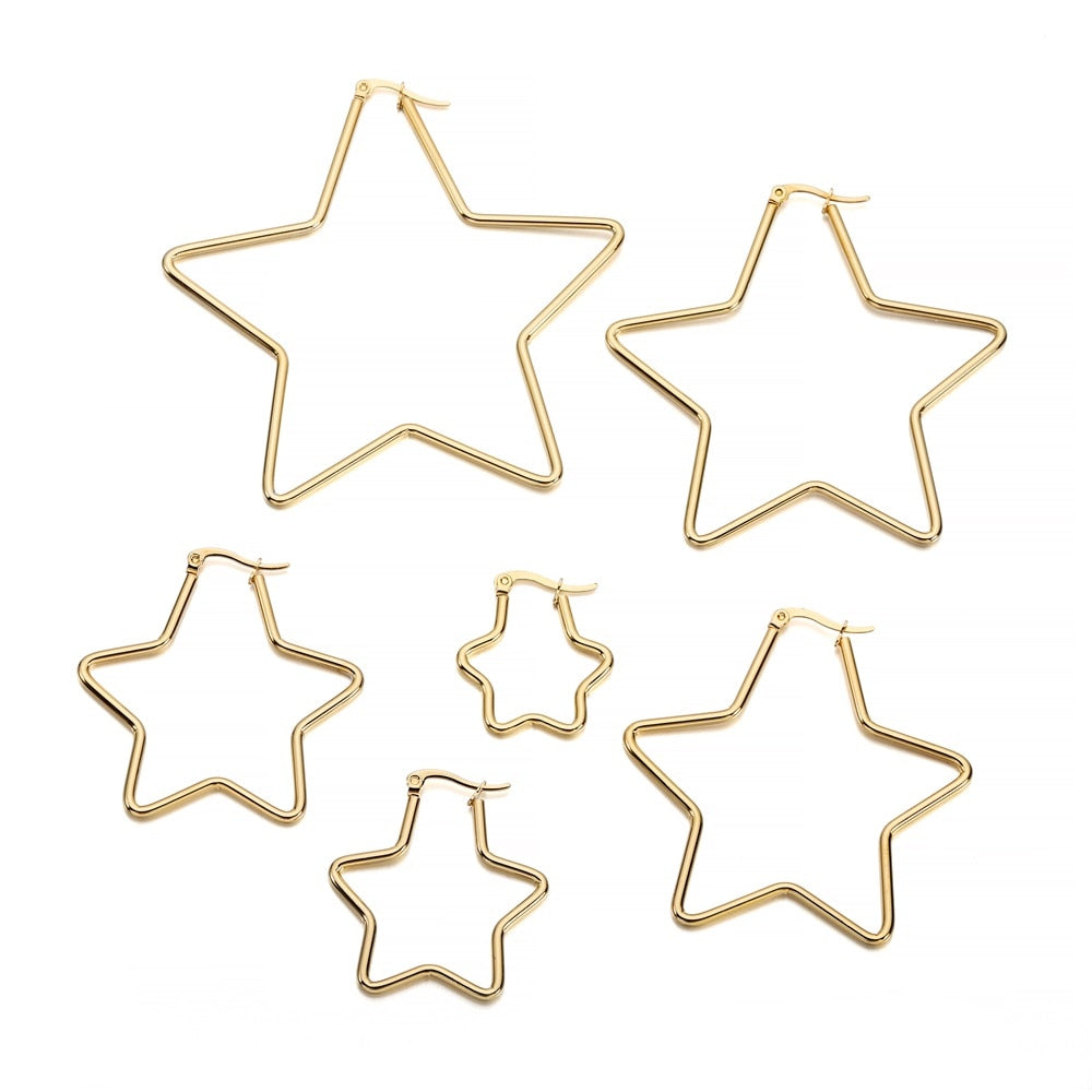 Boucles d'oreilles en acier inoxydable doré : étoile, carré, cœur, 6 pièces