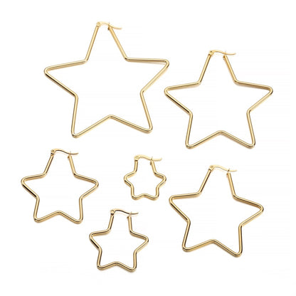 Boucles d'oreilles en acier inoxydable doré : étoile, carré, cœur, 6 pièces
