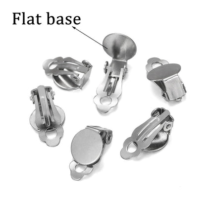 Base de clip d'oreille plate ronde en acier inoxydable de 8 à 14 mm, 10 pièces