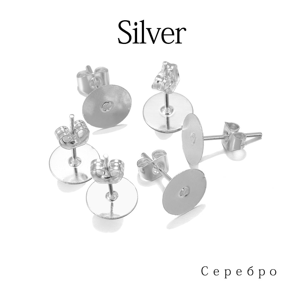 Base de goujons de boucle d'oreille vierge en métal de 4 à 10 mm, 100 pièces