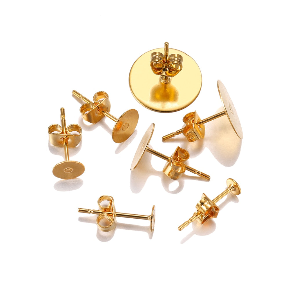 Boucle d'oreille à tige en acier inoxydable doré de 5 à 12 mm, 20 pièces