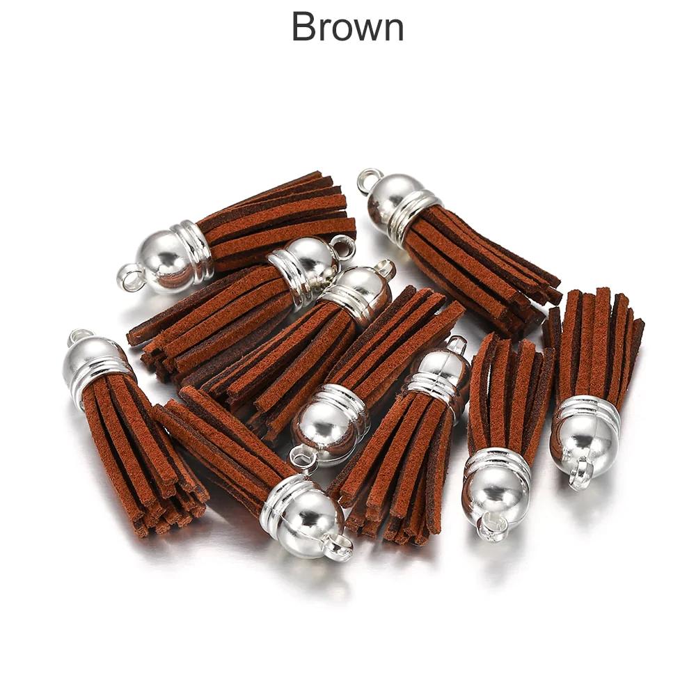 20 pendentifs en cuir vintage avec pompon de 38 mm.