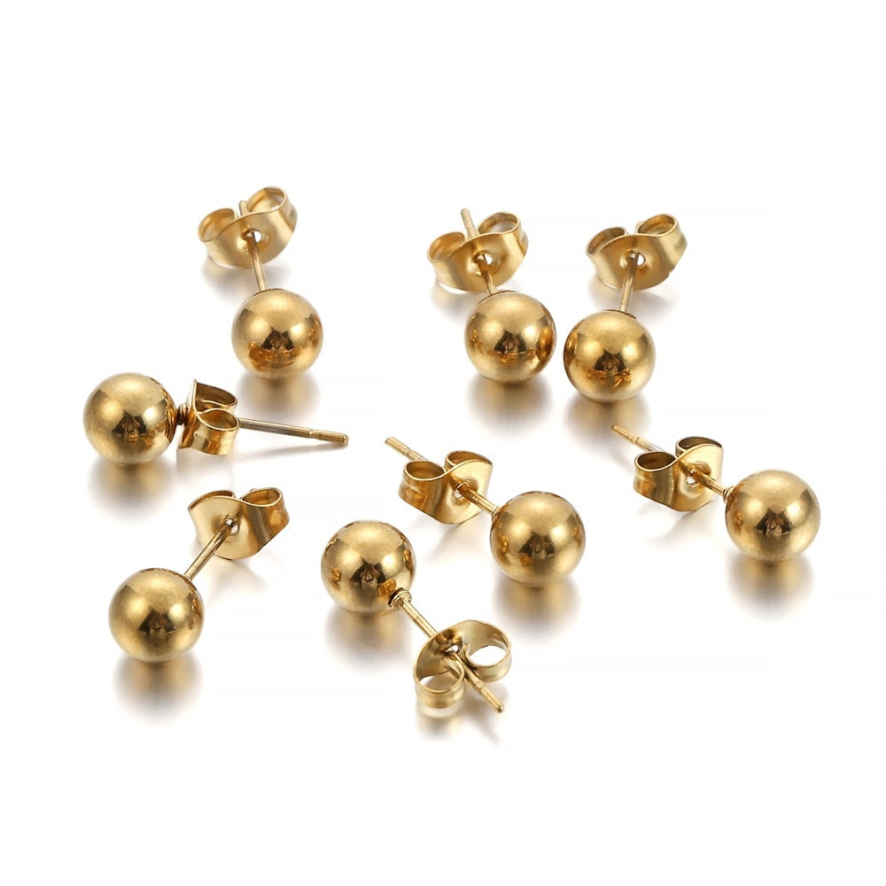 Clous de boucles d'oreilles boule ronde dorée avec bouchons, 20 pièces