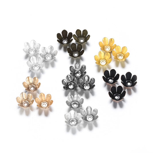 Goldbronze 6-Blatt-Blumen-Perlenkappen, 50 Stück