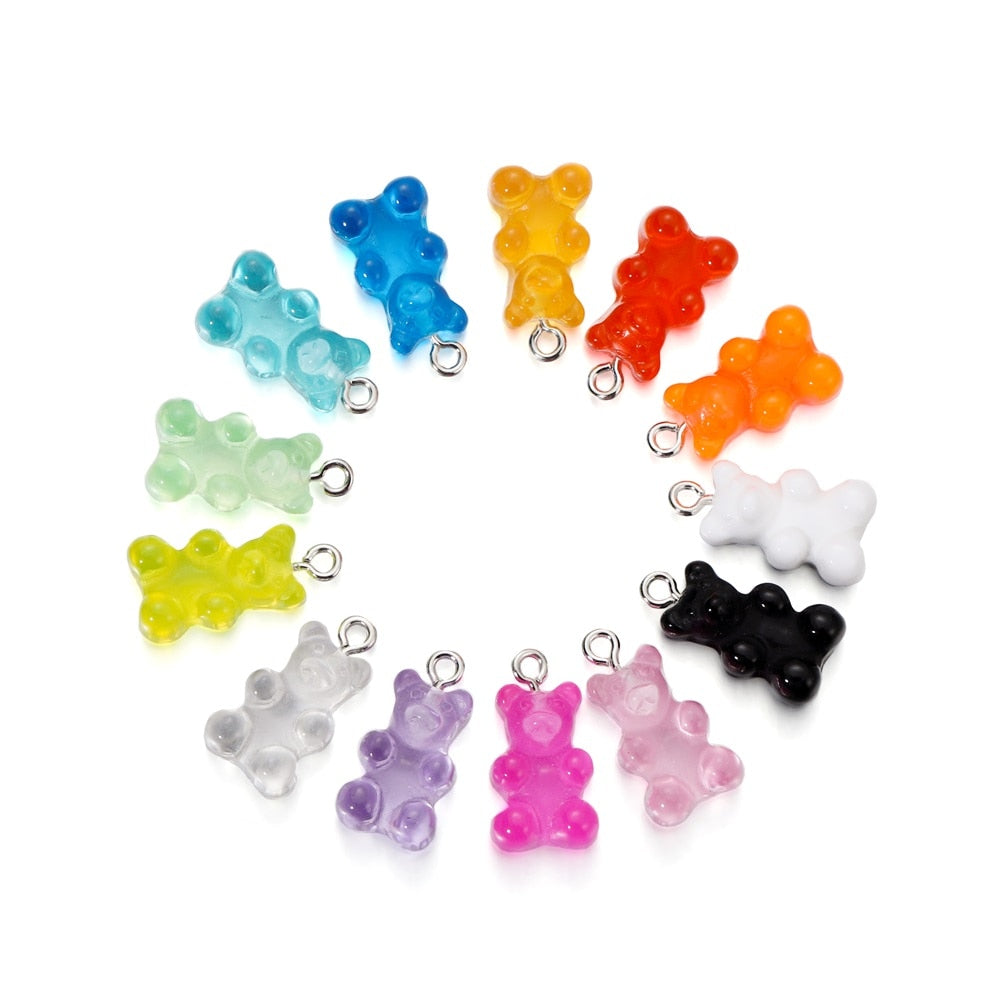 Candy Color Resin Mini Bear Charms, 10pcs