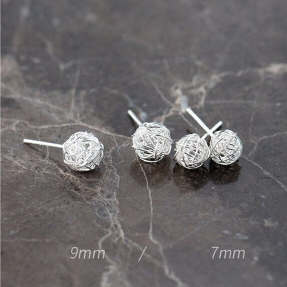 Round Clew Line Stud Earrings, 925 Sterling silver