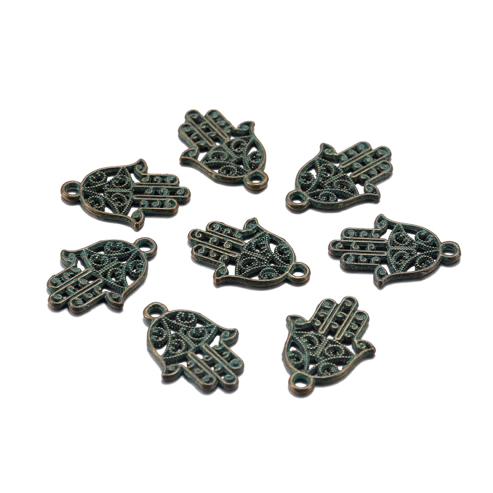 20 Stück 15 x 21 mm klassische antike Bronze-Hand-Charms-Anhänger