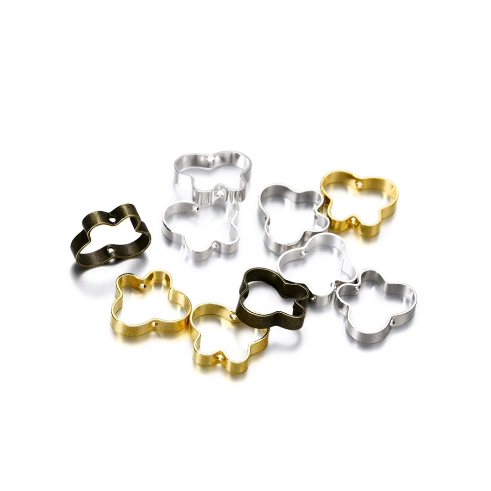20 pendentifs géométriques en forme de cœur à Double trou en métal de 10mm