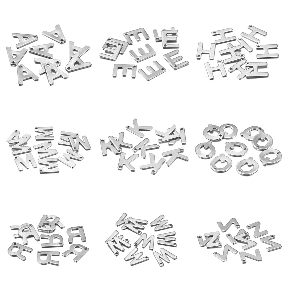 Stainless Steel A-Z Alphabet Letter Pendant, 50Pcs