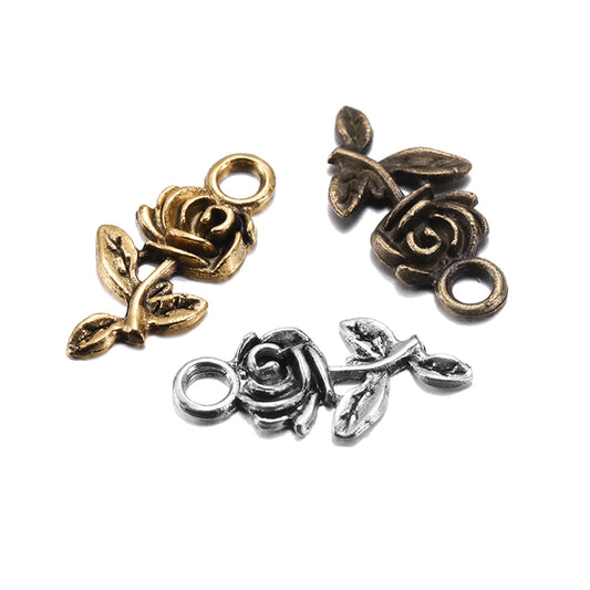 Tibetan Antique Flower Rose Pendants, 20pcs