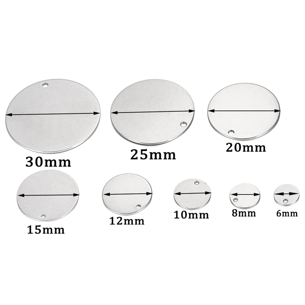 10-50pcs 6-30mm Stainless Steel Round One Hole Charms Pendants