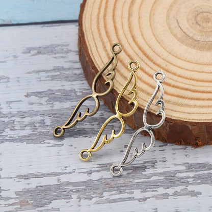 Connecteurs de breloques ailes d'ange antiques, 20 pièces