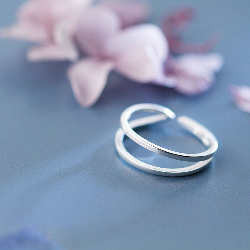 Geometric Double Circle Silver Ring