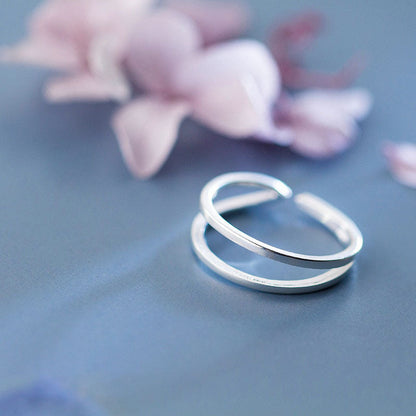 Geometric Double Circle Silver Ring