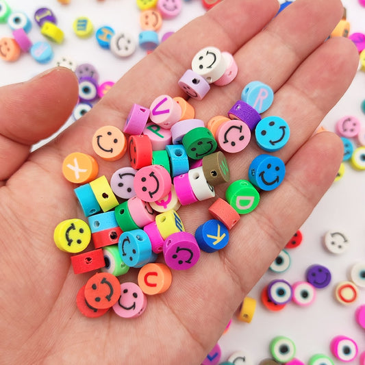 50pcs 10MM Mixed Color Letter & Smile Polymer Clay Beads