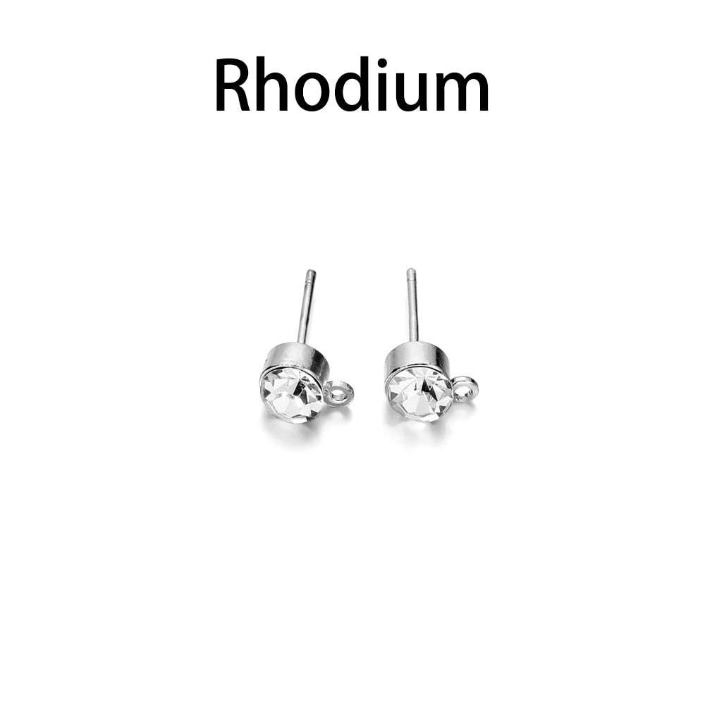 Clear Rhinestone Earring Posts 4-6mm with Loop, 50pcs