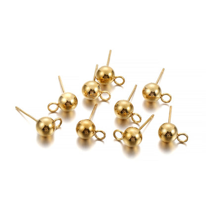 Clous de boucles d'oreilles boule ronde dorée avec bouchons, 20 pièces