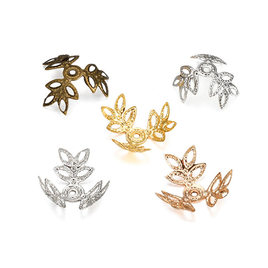 16x16mm KC Gold Triple Leaves Spacer Perlenkappen, 100 Stück