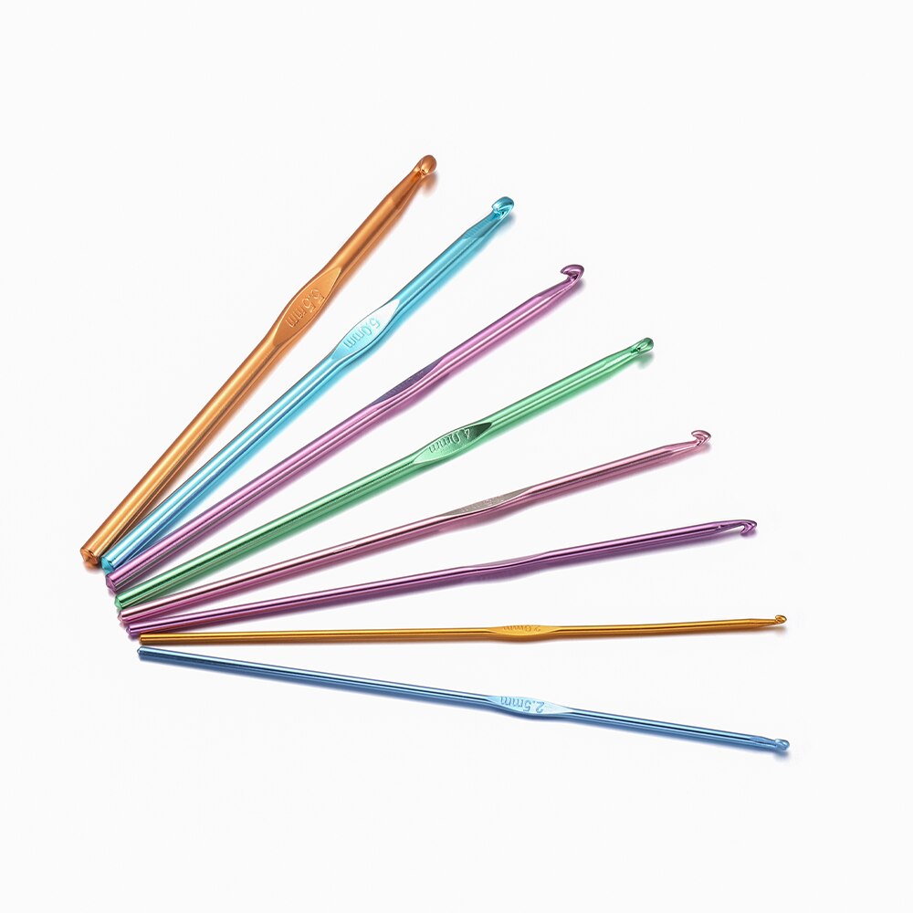 8pcs Aluminum Crochet Hooks Set with Metal Handle, 2-5.5mm