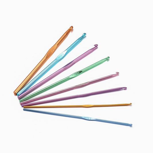8pcs Aluminum Crochet Hooks Set with Metal Handle, 2-5.5mm