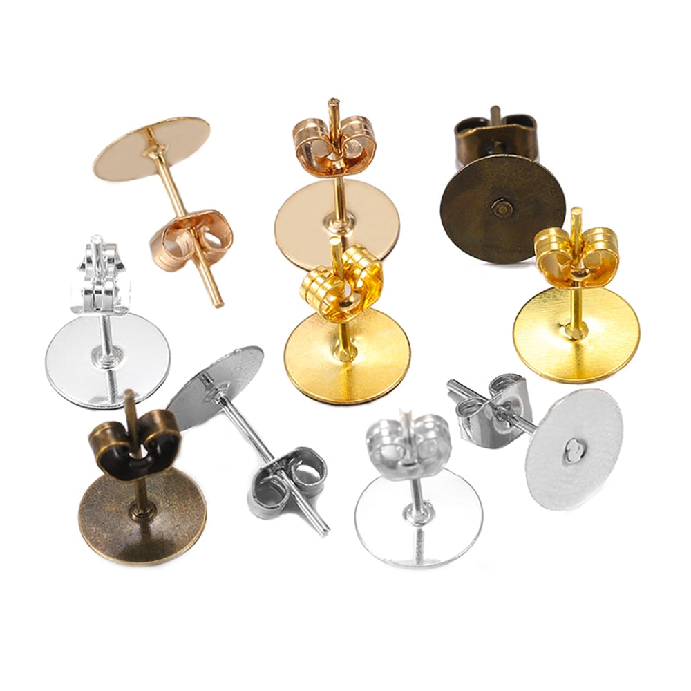 Base de goujons de boucle d'oreille vierge en métal de 4 à 10 mm, 100 pièces