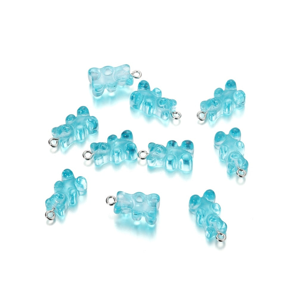 Candy Color Resin Mini Bear Charms, 10pcs
