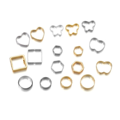 20 pendentifs géométriques en forme de cœur à Double trou en métal de 10mm