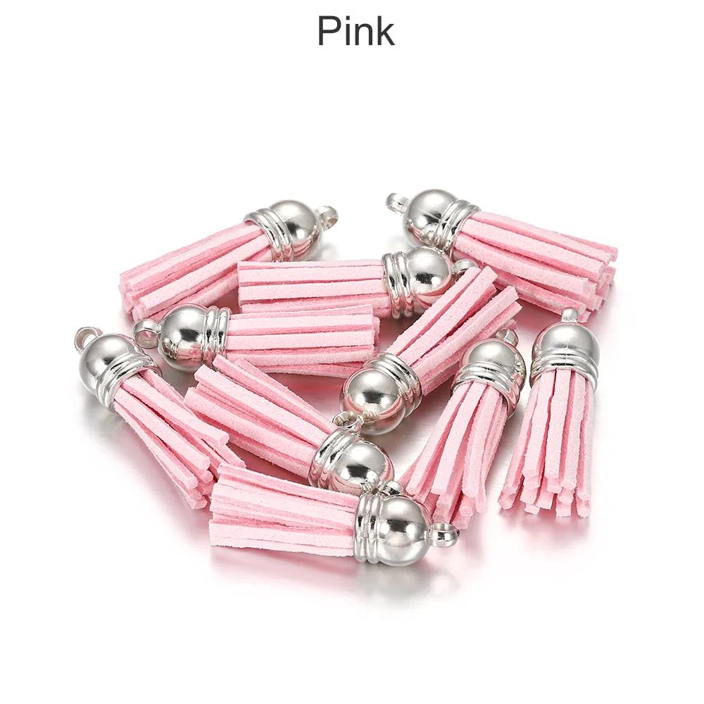 20 pendentifs en cuir vintage avec pompon de 38 mm.
