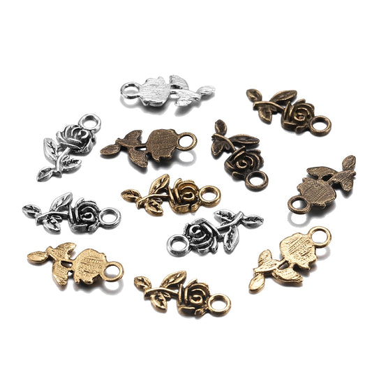 Tibetan Antique Flower Rose Pendants, 20pcs