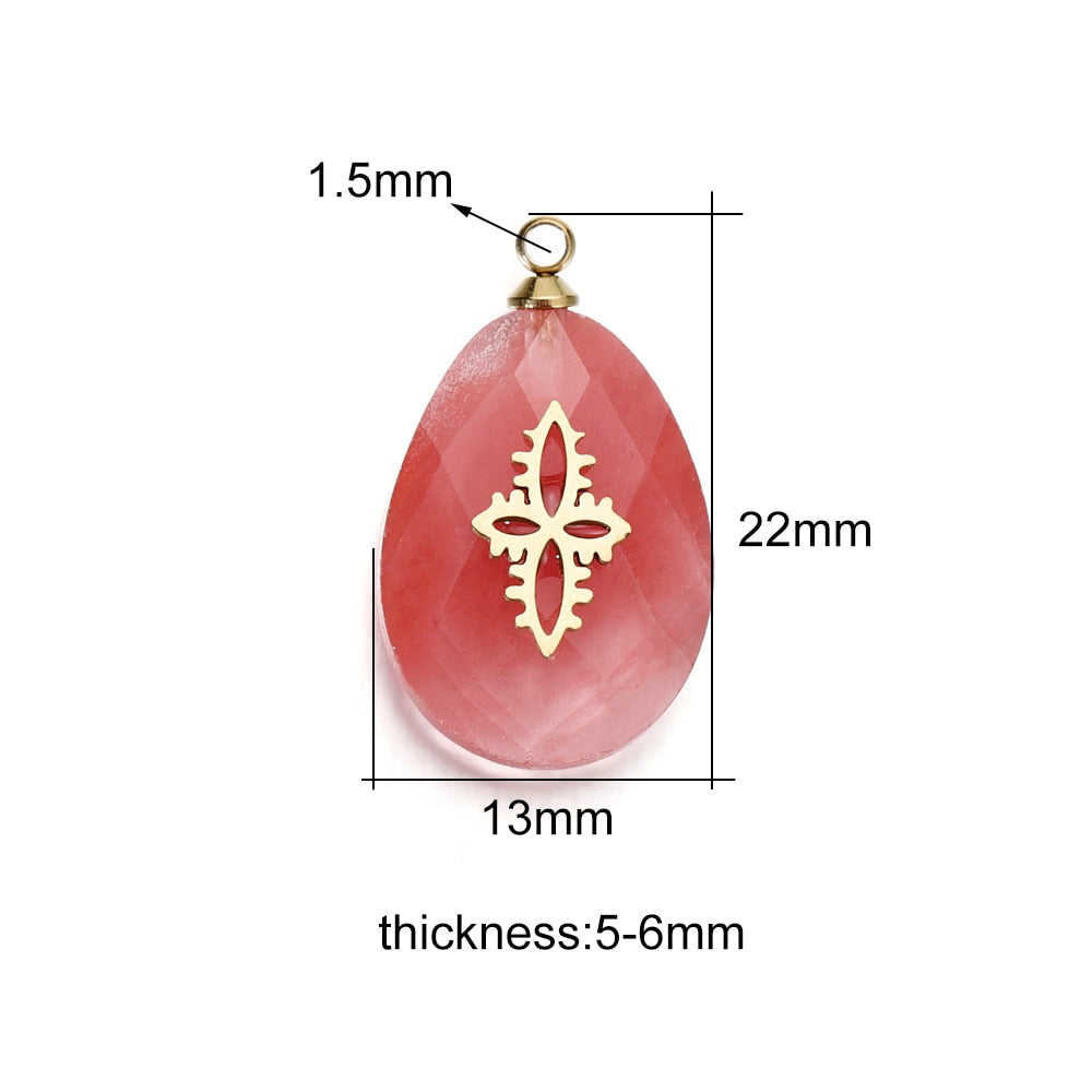 Stainless Steel Natural Stone Pendants, 4pcs