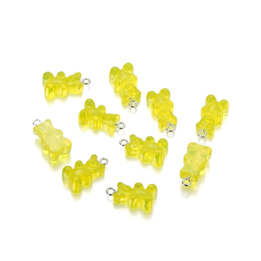Candy Color Resin Mini Bear Charms, 10pcs