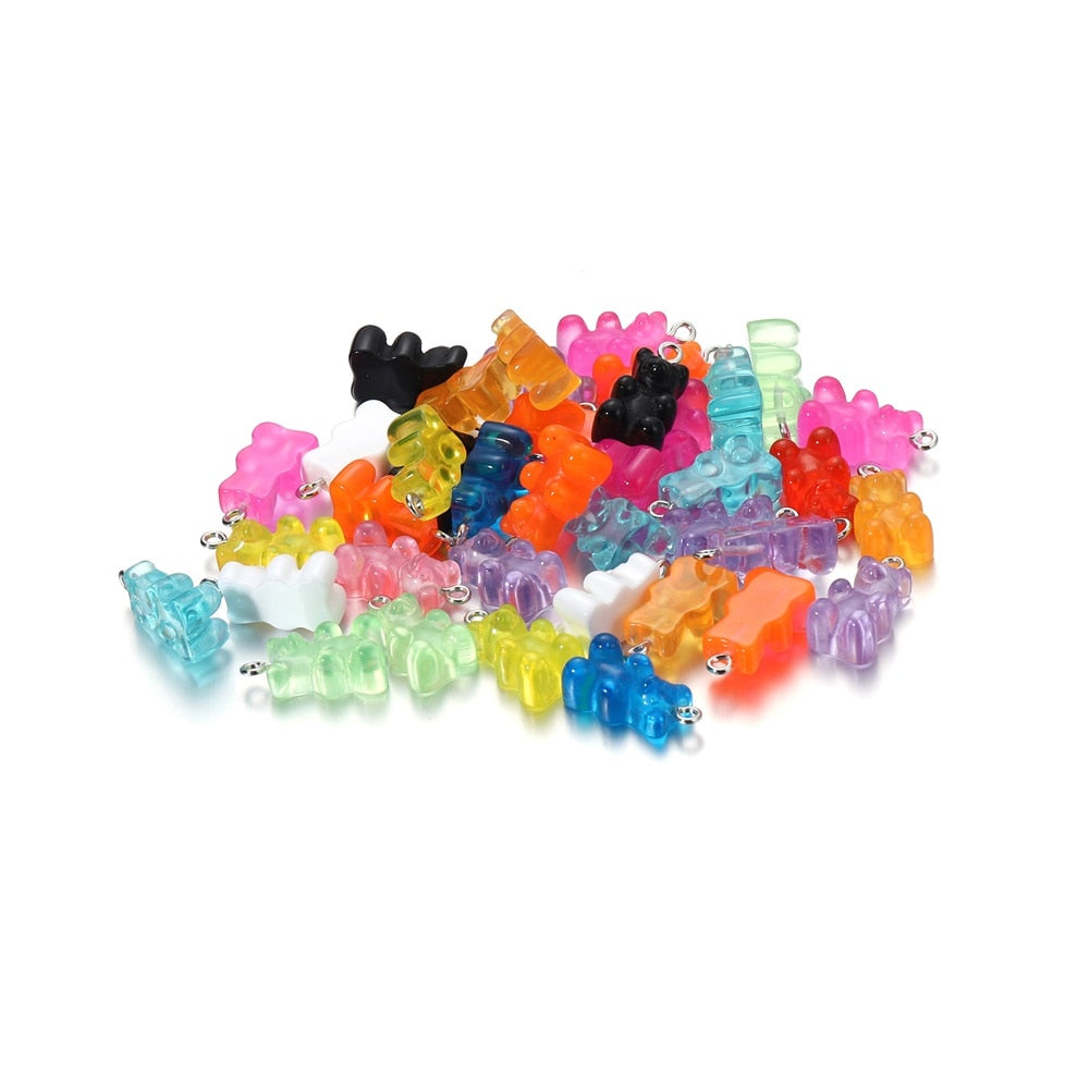 Candy Color Resin Mini Bear Charms, 10pcs