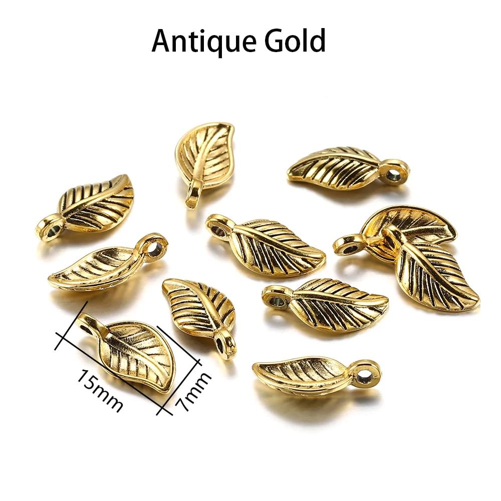 60pcs 15x7mm Antique Alloy Leaves Shape Pendants