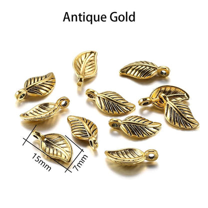 60pcs 15x7mm Antique Alloy Leaves Shape Pendants
