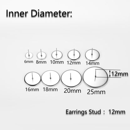 6mm-25mm Stainless Steel Blank Earring Base, 20pcs