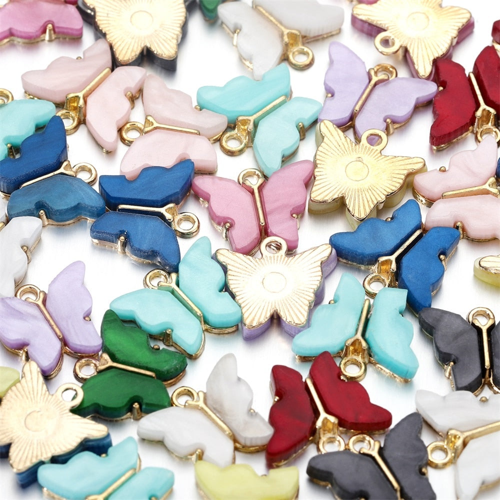 Pendentif papillon en résine colorée, 10 pièces