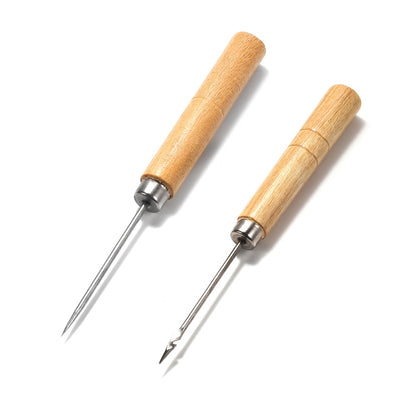 Poinçon de couture en bois, 2 pièces, pour la fabrication du cuir et des bijoux