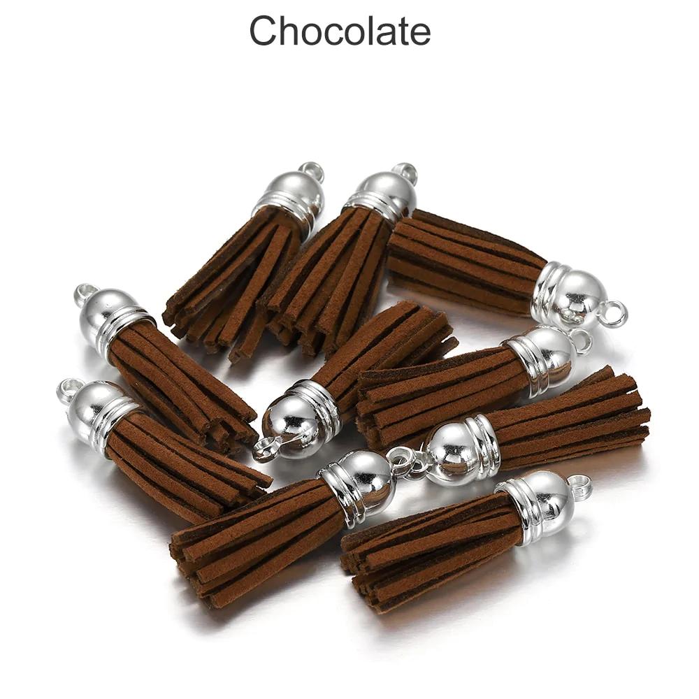 20 pendentifs en cuir vintage avec pompon de 38 mm.