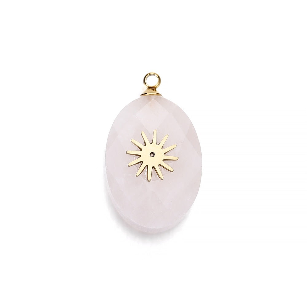 Stainless Steel Natural Stone Pendants, 4pcs