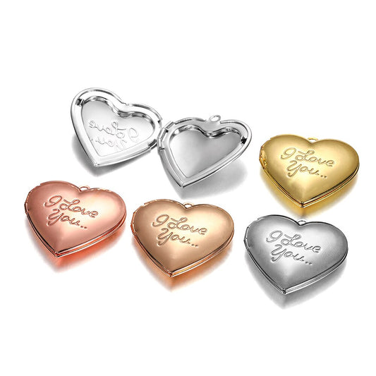 Heart Shaped Photo Frame Pendant, 5Pcs