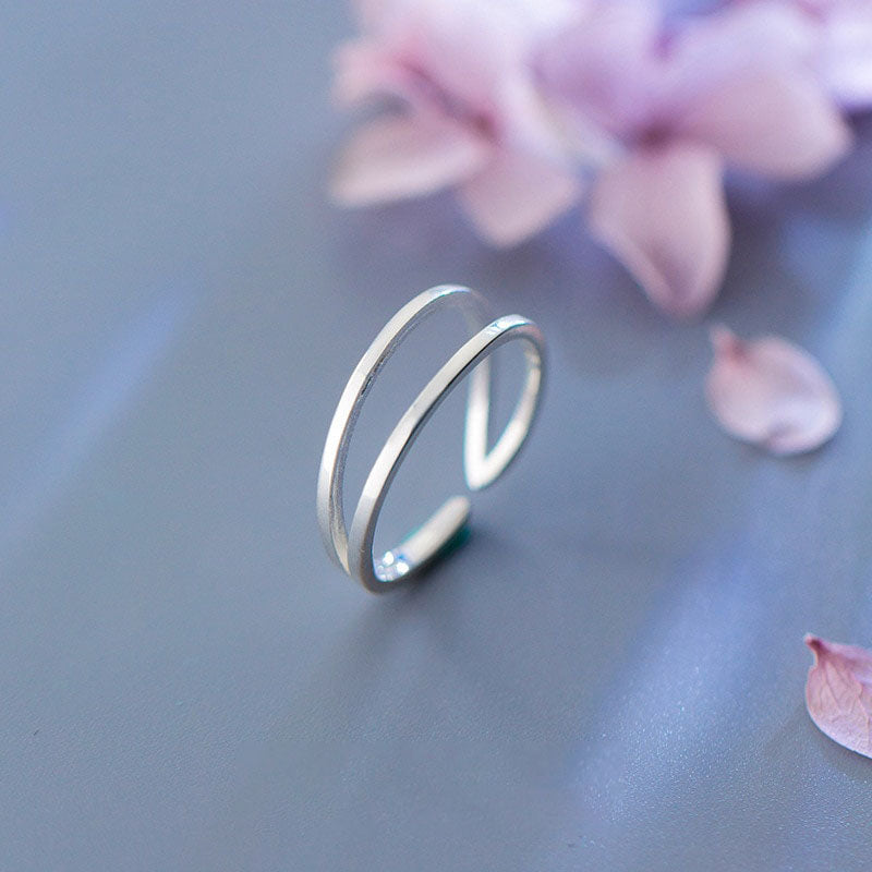 Geometric Double Circle Silver Ring