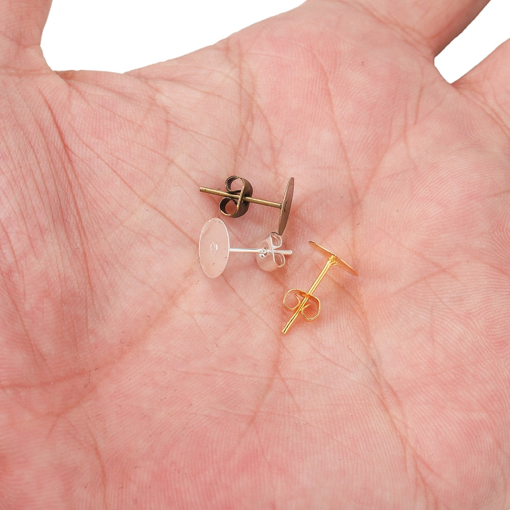 Base de goujons de boucle d'oreille vierge en métal de 4 à 10 mm, 100 pièces