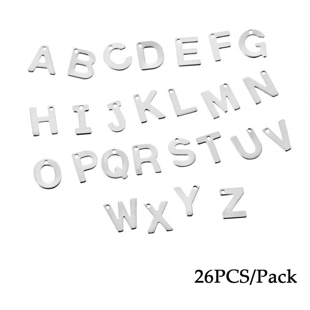 Stainless Steel A-Z Alphabet Letter Pendant, 50Pcs