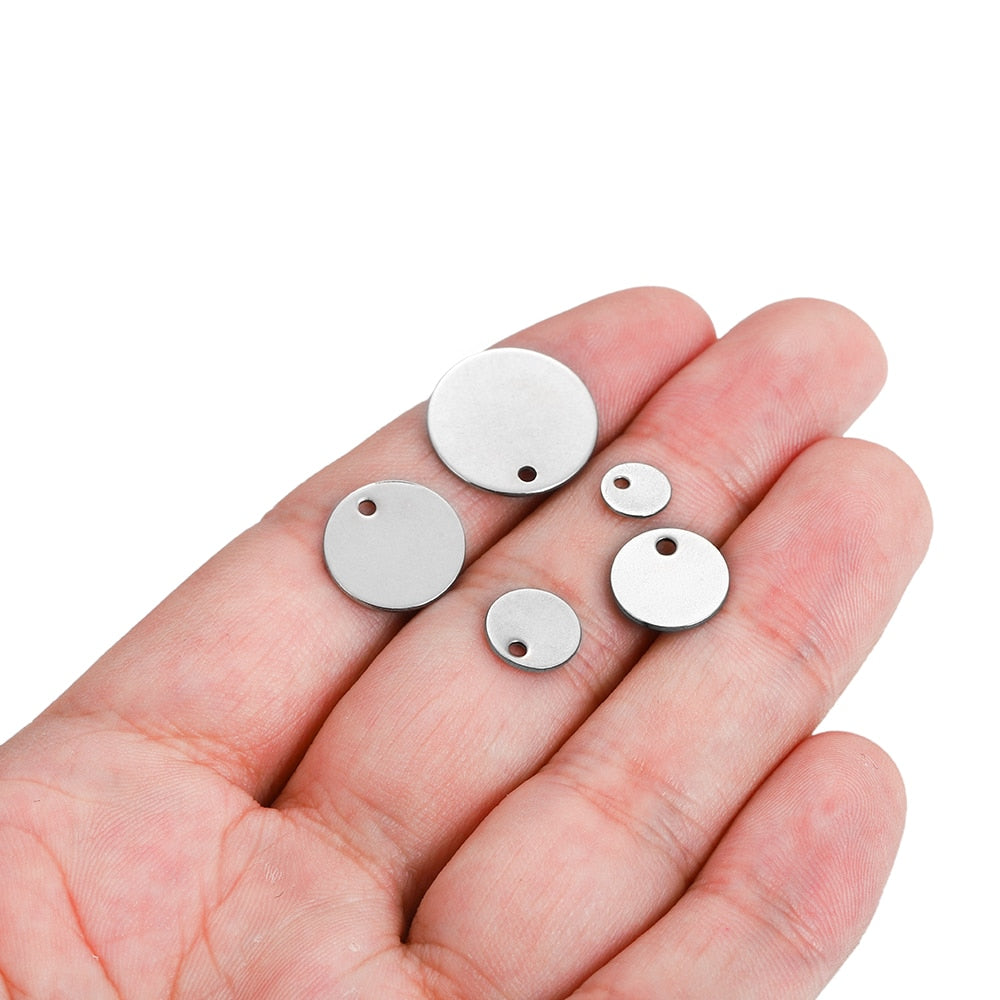 10-50pcs 6-30mm Stainless Steel Round One Hole Charms Pendants