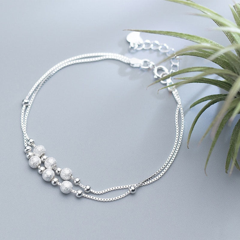 Double Box Chain with Frosted Ball Bracelet