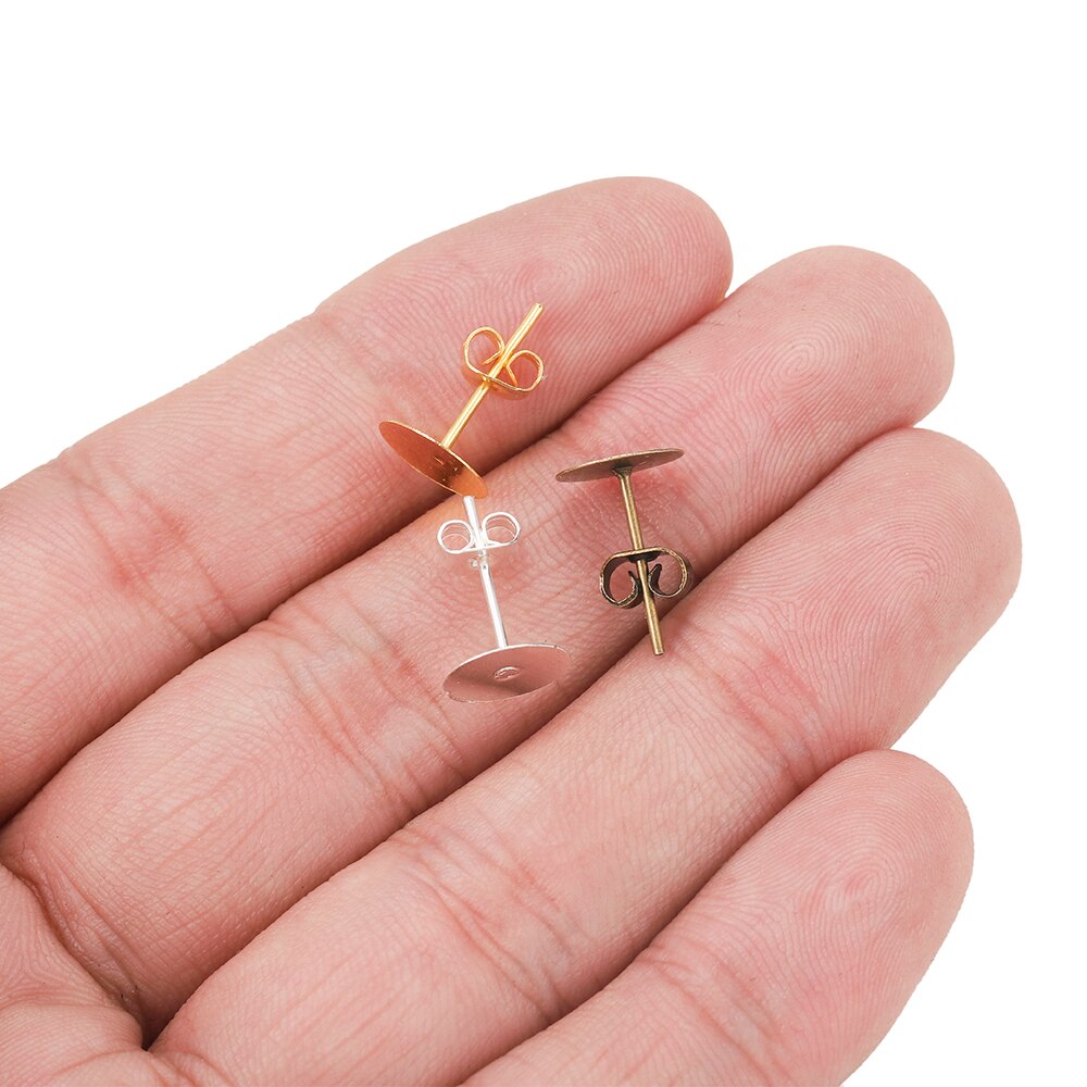 Base de goujons de boucle d'oreille vierge en métal de 4 à 10 mm, 100 pièces
