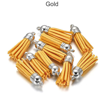 20 pendentifs en cuir vintage avec pompon de 38 mm.