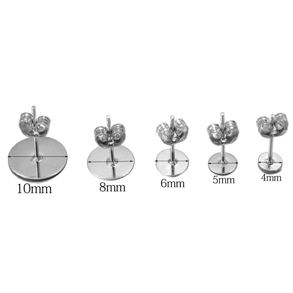 Base de goujons de boucle d'oreille vierge en métal de 4 à 10 mm, 100 pièces